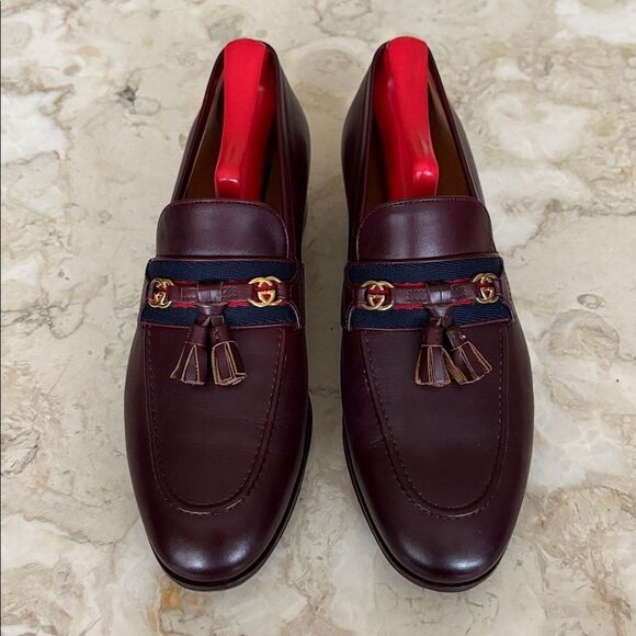Authentic Gucci Paride Interlocking G Tasselled Leather Loafers Bordeaux - Picture 4 of 16